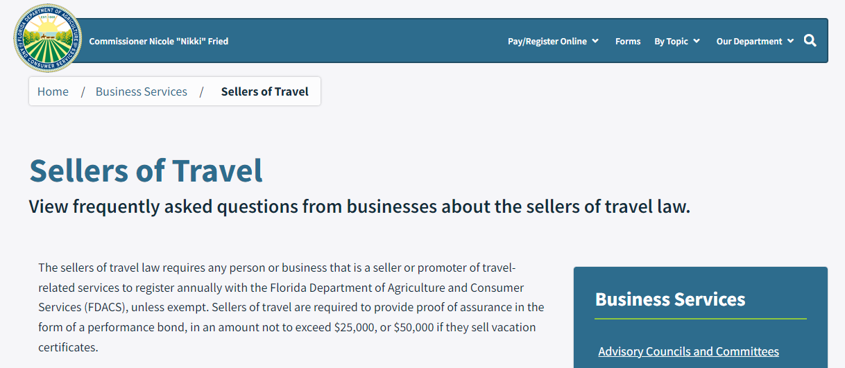 LICENCIA ESTATAL: SELLERS OF TRAVEL CERTIFICATE