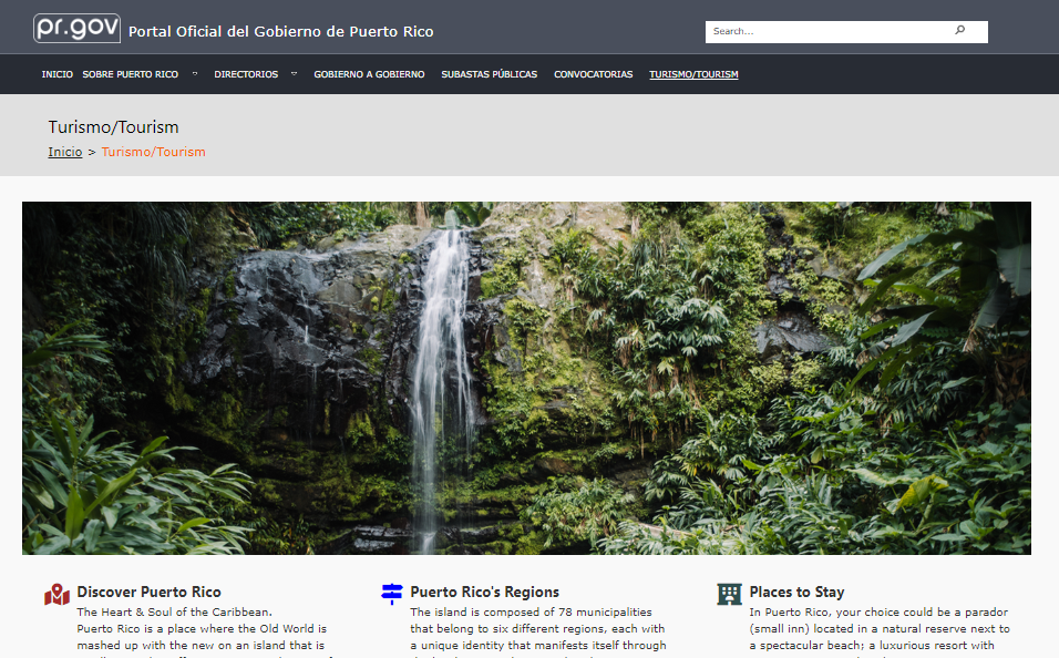 PORTAL OFICIAL DEL GOBIERNO DE PUERTO RICO (SECCIÓN TURISMO)